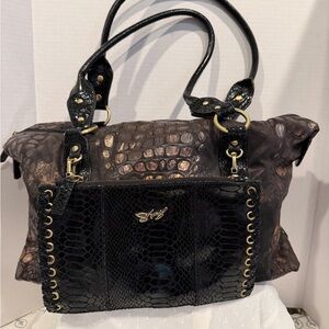 Sharif Black and Brown Textured Shoulder Bag